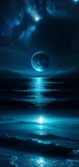 Moonlit ocean wallpaper with a starry sky.