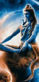 Divine Shiva in cosmic blue with celestial elements.