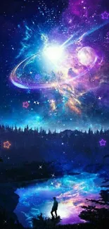 Fantasy space wallpaper with celestial lights and cosmic scenery.