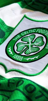 Celtic Football Club green and white jersey with emblem.