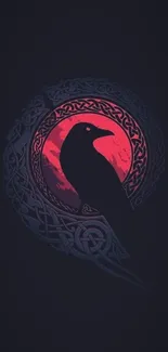 Celtic raven on red moon night wallpaper.