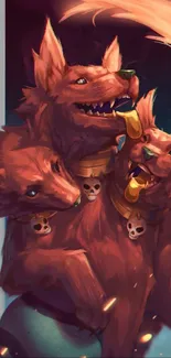 Cerberus fantasy art showing a three-headed mythical creature.