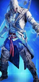 Epic blue-toned Assassin's Creed character wallpaper.