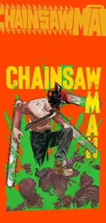 Chainsaw Man vibrant anime wallpaper with orange and green accents.