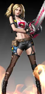 Dynamic girl character holding a chainsaw with a fierce pose.