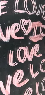 Romantic chalk art wallpaper with 'Love' in pink on black background.