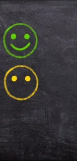 Mobile wallpaper with chalkboard smileys in green and yellow.