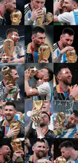 Wallpaper of sports champion celebrating with a golden trophy.