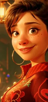 Charming animated character in warm lighting.