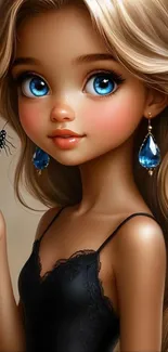 Beautiful animated character with blue eyes and butterfly.