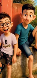 Animated characters with cheerful expressions.