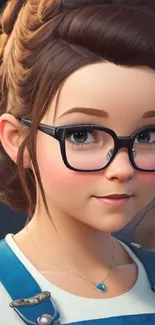 Charming animated girl with glasses mobile wallpaper.