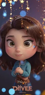 Charming animated girl with stars in a vibrant digital wallpaper.