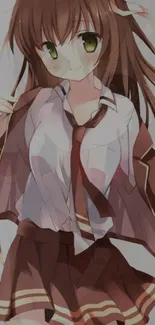 Anime girl in school uniform with brown hues.