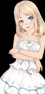 Anime girl with blonde hair and white dress on a transparent background.