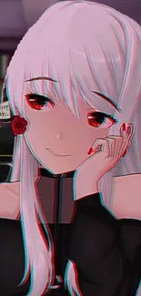 Anime girl with white hair and rose earring in digital artwork.