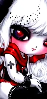 Anime Gothic character in red and white with intricate details.