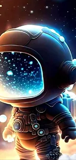 Cute astronaut in a vibrant, mystical galaxy mobile wallpaper.