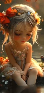 Enchanting girl in autumn fantasy setting