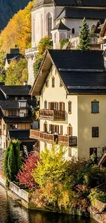 Picturesque village with autumn colors and charming architecture.