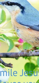 Charming bird with flowers and an inspiring message.