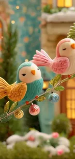 Colorful birds perched in a garden setting