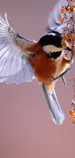 Charming bird perched on a berry-laden branch with vibrant colors.