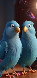 Two charming blue birds in a cozy setting, perfect for mobile wallpaper.