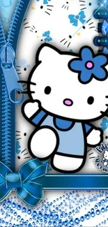 Hello Kitty mobile wallpaper with blue accents and a playful design.