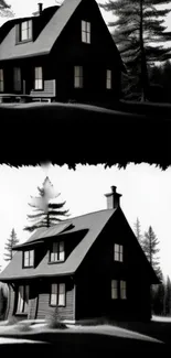 A charming black cabin amidst trees; suitable mobile wallpaper.