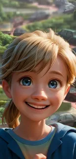 Cartoon character with bright smile and blonde hair