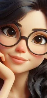 Charming cartoon girl with glasses wallpaper.