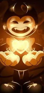 Charming cartoon character with glowing heart design in warm tones.