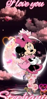 Cartoon character on moonlit pink sky wallpaper.