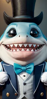 Cartoon shark in suit with top hat and bowtie.