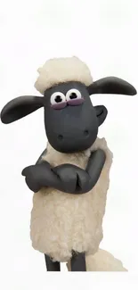 Cartoon sheep with black woolly body against white background.