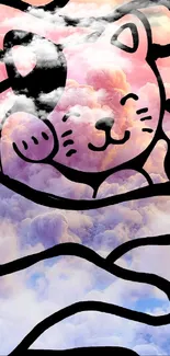 Cartoon cat with pastel clouds mobile wallpaper.