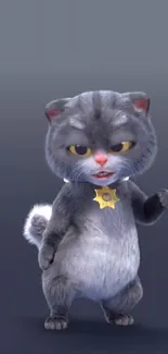 Cute animated cat dressed as a sheriff.