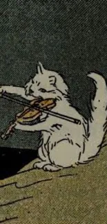 Illustration of a cat playing violin under the night sky.