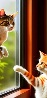 Two cats by a sunny window, playful and serene.