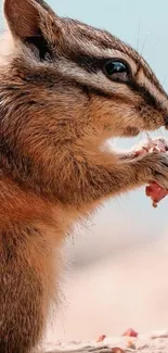 Close-up of a chipmunk with a blurred natural background.