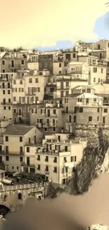 Charming coastal town with vintage architecture on a cliff.