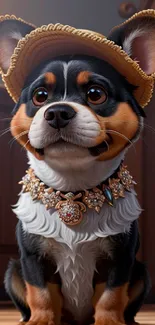 Adorable corgi in hat and necklace, perfect as a cute phone wallpaper.