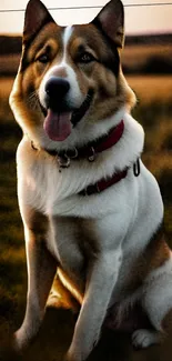 Charming dog sitting in sunset glow with a warm and inviting background.