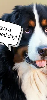 Adorable dog with 'Have a good day!' message on phone wallpaper.