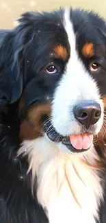 Charming Bernese Mountain Dog portrait on a soft colored background.