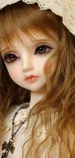 Charming doll with beige tones and artistic details.