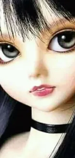 Charming doll face wallpaper with captivating eyes.