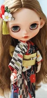 Cute doll in traditional attire with big eyes.