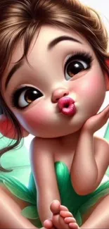 Adorable fairy cartoon wallpaper with playful character.